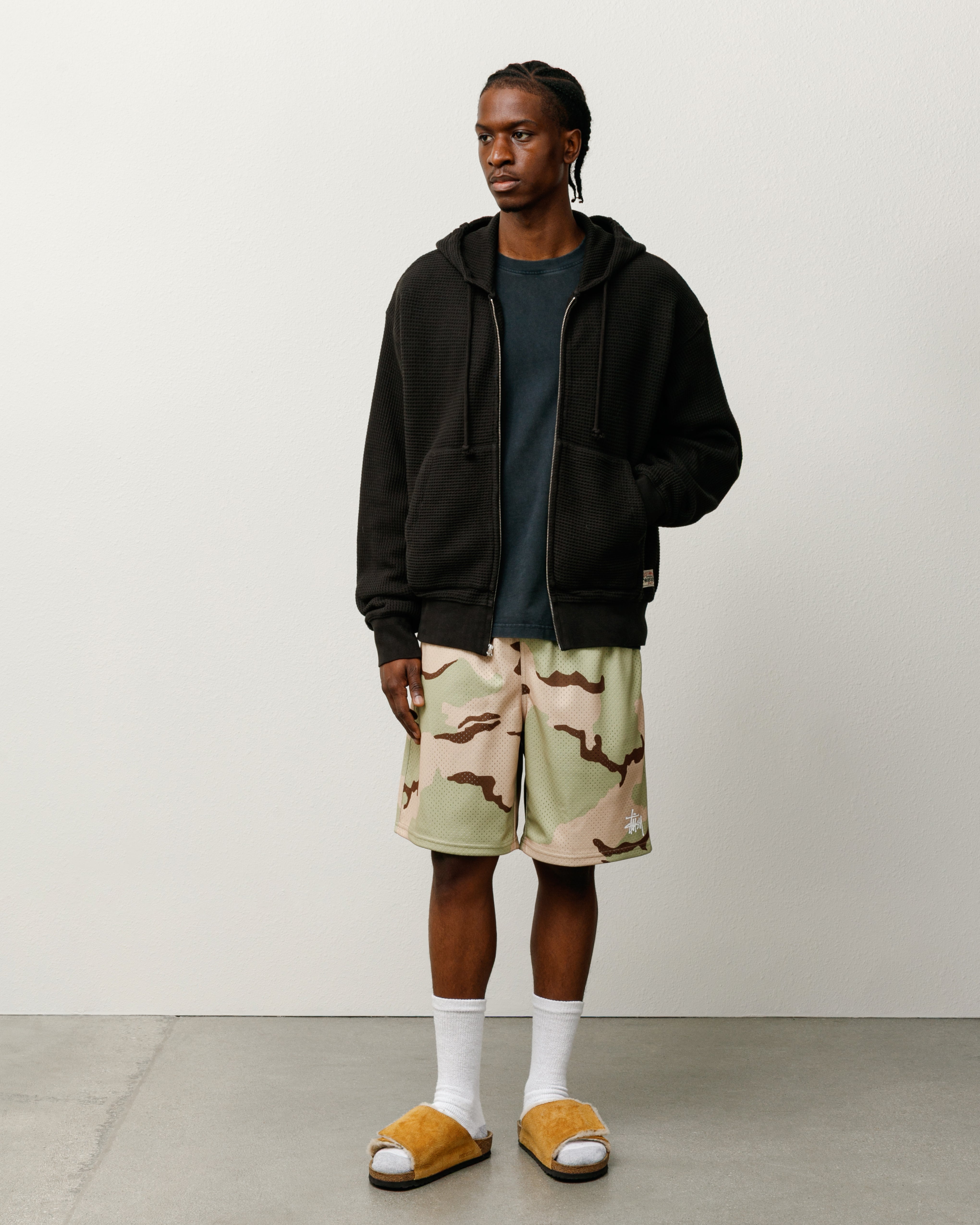 DOUBLE LAYER WAFFLE ZIP HOODIE