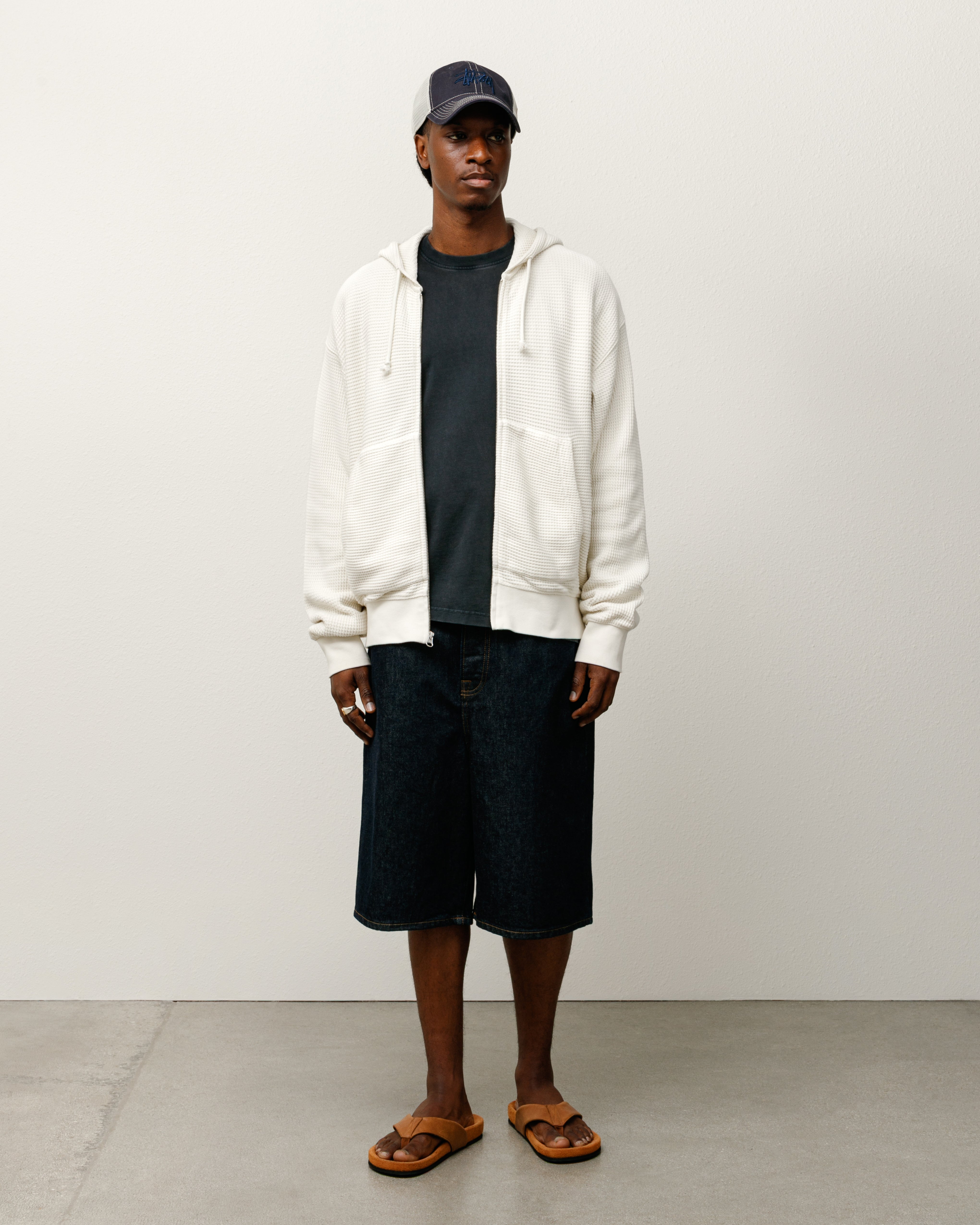 DOUBLE LAYER WAFFLE ZIP HOODIE
