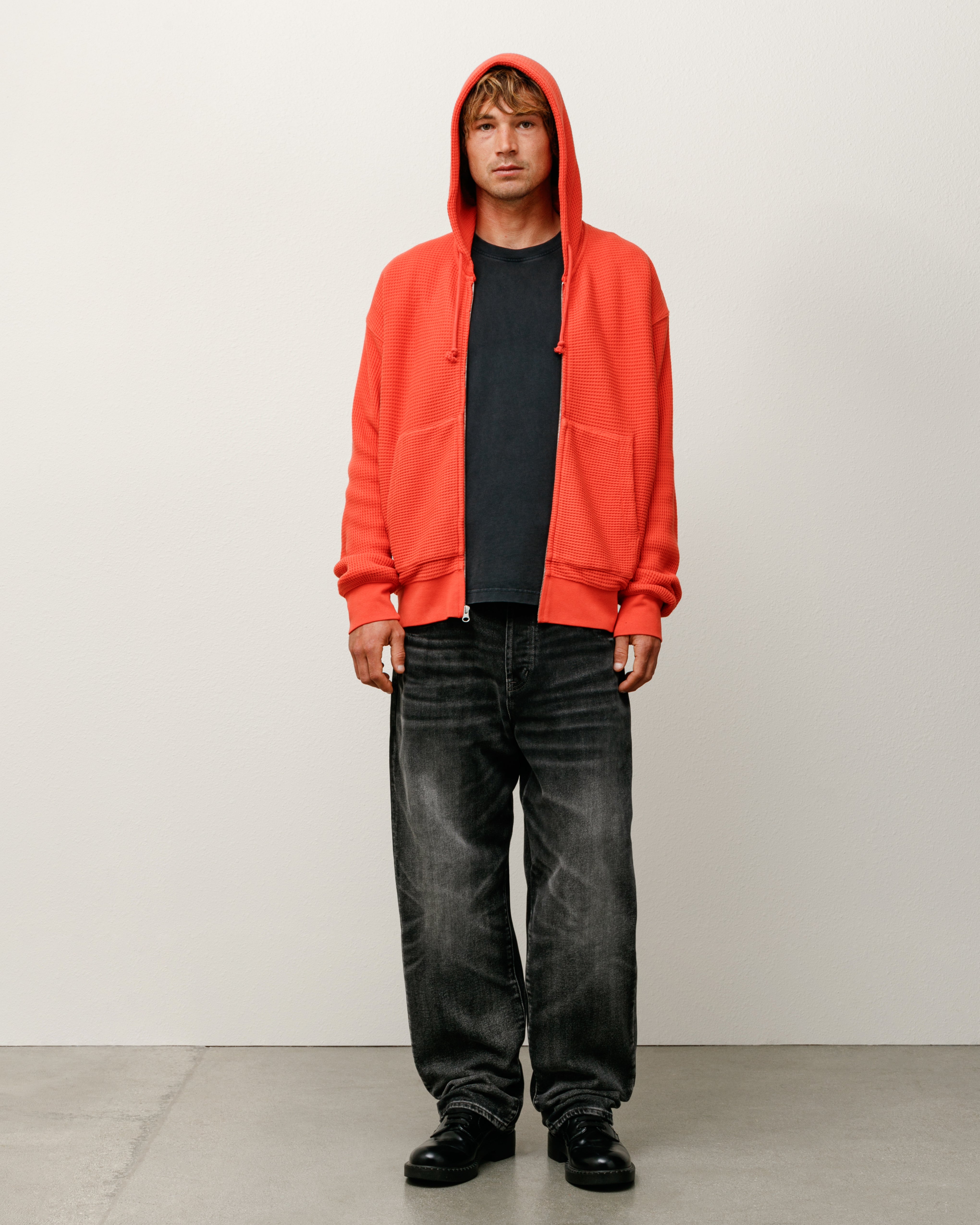 DOUBLE LAYER WAFFLE ZIP HOODIE